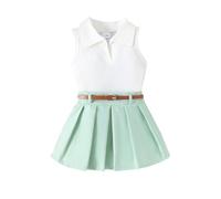 SoLu DAY8 Ensembles Enfant Fille 0-4 Ans été 2 Pièces Tailleur Ete Crop Top Sans Manches Gilet à Tricot Et Jupe Plissé Fille Chic Ample Confortable Habillée Casual Vacances (Green, 12-18 mois)