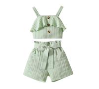 SoLu DAY8 Ensembles Enfant Fille 1-6 Ans été 2 Pièces Tailleur Ete Crop Top Camisole à Volants Et Short avec Ceinture Fille Chic Ample Confortable Habillée Casual Vacances (Green, 3-4 ans)