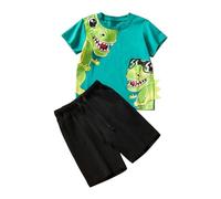 SoLu DAY8 Ensembles Enfant Garcon Ete 1-8 Ans Fashion Imprimé Dinosaure Ensemble Tee Shirt Manche Courte Et Short Enfant Garcon Chic Ample Casual Sport Vacances Plage Pas Cher (Vert, 3-4 ans)