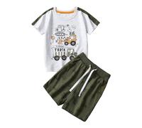 SoLu DAY8 Ensembles Enfant Garcon Ete 1-8 Ans Fashion Imprimé Dinosaure Ensemble Tee Shirt Manche Courte Et Short Enfant Garcon Chic Ample Casual Sport Vacances Plage Pas Cher (Turquoise, 3-4 ans)