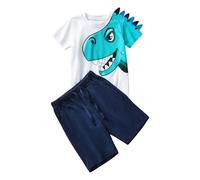 SoLu DAY8 Ensembles Enfant Garcon Ete 1-8 Ans Fashion Imprimé Dinosaure Ensemble Tee Shirt Manche Courte Et Short Enfant Garcon Chic Ample Casual Sport Vacances Plage Pas Cher (Dark Blue, 7-8 ans)
