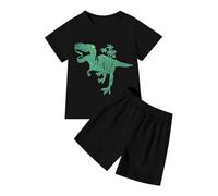 SoLu DAY8 Ensembles été Enfant Garcon Age 2-12 ans Short et Tee Shirt Manche Courte Garçon Dinosaure Chic Pas Cher Ample Mignon Dessin Animé Fashion Casual Jogging Vacances (Black, 6-7 Years)