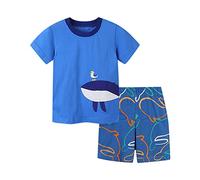 SoLu DAY8 Ensembles Tee Shirt Et Short Garçon été Manche Courte Chic 1-7 ans Pas Cher Léger Confortable Ample Vêtement Enfant Garçon Tailleur 2 Pieces Imprimé Animale Casual Plage (2-3 ans, Bleu)