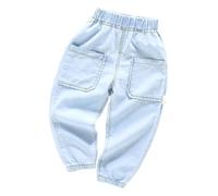 SoLu DAY8 Jean Cargo Large Enfant Garcon 2-7 Ans a la Mode Pantalon Denim Garçon Taille Elastique Chic Ample Leger Confortable Casual Jogging Vacances Sweatpants (Sky Blue, 2-3 Years)