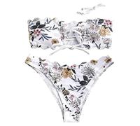 SoLu DAY8 Maillot De Bain Femme 2 Pieces Bandeau Bustier Sexy Bikini Uni Bresilien String Tanga Soutien Gorge Triangle Deux Brassiere Grande Taille Push Up Amincissant Shorty (Blanc, XL)