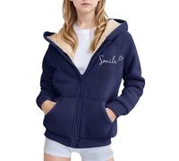SoLu DAY8 Manteau Hiver Chaud Fille à Capuche Chic Et Elegant Veste Polaire Ado Fille épaisse Manches Longues Fashion Confortable Casual Outdoor Vacances Haut Jacket 4-17 ans (16-17 ans, Bleu-f)