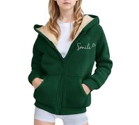 SoLu DAY8 Manteau Hiver Chaud Fille à Capuche Chic Et Elegant Veste Polaire Ado Fille épaisse Manches Longues Fashion Confortable Casual Outdoor Vacances Haut Jacket 4-17 ans (16-17 ans, Vert-d)
