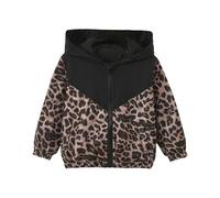 SoLu DAY8 Manteau Hiver Enfant Fille Zippée Chaud Capuche Léopard 1-7 ans Chic et élégant Veste Fille Polaire Manche Longue Confortable Mignon Décontractée Vacances Sweat Coats (Coffee, 4-5 Years)