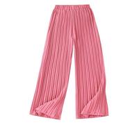 SoLu DAY8 Pantalon Fluide Enfant Fille été Plissée 7-12 Ans Pantalon Léger Ado Fille Jambe Large Taille élastique Pantalon Ample Adolescent Fille Chic Et Elegant Confortable Casual (Pink, 11-12 Ans)