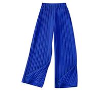 SoLu DAY8 Pantalon Fluide Enfant Fille été Plissée 7-12 Ans Pantalon Léger Ado Fille Jambe Large Taille élastique Pantalon Ample Adolescent Fille Chic Et Elegant Confortable Casual (Blue, 9-10 Ans)