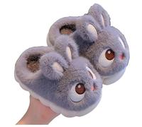 SoLu DAY8 Pantoufles Enfant Fille Hiver Chaud Peluche Confort Lapin Mignon Chaussons Chaudes Garçon Polaire Animaux Chic Antidérapant Casual Maison Chambre Chaussure (Grey, 35)