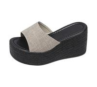 SoLu DAY8 Pantoufles Ouvertes Femme Semelle épaisse Chic Chaussons Femme à Talons Compensés Confort Mignon Chambre Maison Plage Casual Antidérapant Chaussure (Beige, 35)