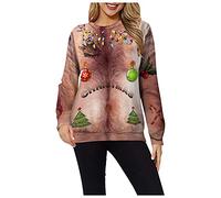 SoLu DAY8 Pull De Noel Femme Moche Grande Taille Pas Cher Tunique Pull Femme Rigolo Noel Manche Longue Mode Tee-Shirt Pull Noël Femme Drole Impression De Noël Col Rond Sweat-Shirt Adolescent