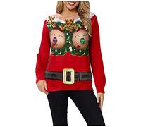 SoLu DAY8 Pull De Noël Femme Moche Grande Taille Sweat Shirt Rigolo Longue Manche Décontracté Pullover Cadeau Drole Imprimé Col Rond Hoodie Ado