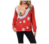SoLu DAY8 Pull Tunique Moche De Noël Femme Grande Taille Blouse Cadeau Rigolo Longue Manche Ugly Pullover Drôle Imprimé Col Rond Jumper Ladies Pas Cher