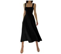 SoLu DAY8 Robe à Bretelles Femme été Fluide Chic Et Elegant Robe Tunique Maxi Longue Femme Slim Robes Ado Fille à La Mode Stretch Casual Soirée Cocktail Grande Taille (Noir, M)