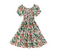 SoLu DAY8 Robe Ado Fille Princesse 8-17 Ans FFroufrou Fluide Robe Ete Enfant Fille Plissée Manche Courte Chic et Elegant Fleurie Habillée Mignon Confortable Soirée Casual Vacances (Green, 15-16 Ans)