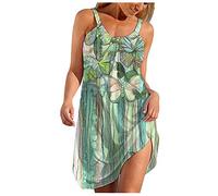 SoLu DAY8 Robe Chic Et Élégant Femme sans Manche Cocktail Plage Pas Cher D Ete Soiree Courte Mini Robe Femme Fine Bretelle Lâche Boheme Imprimer Floral Décontracté Grande Taille