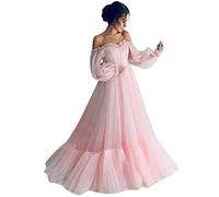 SoLu DAY8 Robe Cocktail Mariage Chic et Elegant Longue en Tulle Robe Bustier Femme Soiree cérémonie Robe Demoiselle d'honneur Femme Manche Longue Maxi Robe de Bal mariée Femme Pas Cher (Pink, S)