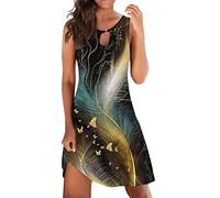 SoLu DAY8 Robe D Été Courte Femme Plage Decontractée Évasée Robe Droite Femme Chic sans Manches À Fleurs Trou De Serrure Ample Mini Robe Et Élégant Pas Cher Aesthetic