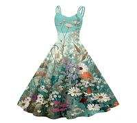 SoLu DAY8 Robe de bal femme fluide mi longue dos nu sans manches taille S vert à fleur pour l'été, robe de cocktail chic et élégant pour les occasions spéciales