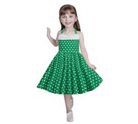 SoLu DAY8 Robe De Princesse Fille 3-12 Ans sans Manches Robe Ado Fille Chic Et Elegant à Pois col Halter Mignon Plissée Robe Fille Vintage Soirée Vacances Casual Confortable (Green, 11-12 Ans)