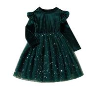SoLu DAY8 Robe De Princesse Fille 6-36 Mois Hiver Manche Longue Robe Bebe Fille Chic Et élégante Mignon à Fleurs Volants Plissée Robe Fille Habillée Soirée Mariage Confortable Casual