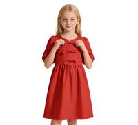 SoLu DAY8 Robe Ete Enfant Fille Manche Courte a la Mode Robe Princesse Ado Fille Chic Et élégante à Volants Fleur Anniversaire Bapteme Soirée Vacances Casual Plage (Red, 7-8 Years)
