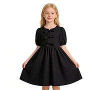 SoLu DAY8 Robe Ete Enfant Fille Manche Courte a la Mode Robe Princesse Ado Fille Chic Et élégante à Volants Fleur Anniversaire Bapteme Soirée Vacances Casual Plage (Black, 9-10 Years)