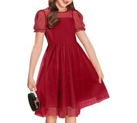 SoLu DAY8 Robe été Enfant Fille Manche Courte Habillée Robe Princesse Ado Fille Chic Et Elegant Fleurie Plissée Anniversaire Bapteme Soirée Vacances Plage Casual (5-6 Years)