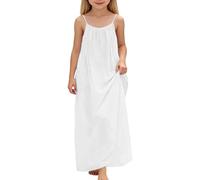 SoLu DAY8 Robe été Enfant Fille sans Manches a la Mode Robe De Princesse Ado Fille Chic Et élégante à Volants Fleur Bapteme Anniversaire Soirée Mariage Plage Casual (White, 8-9 Years)