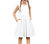 SoLu DAY8 Robe Ete Enfant Fille sans Manches Habillée Robe Princesse Ado Fille Chic Et élégante à Fleurs Volants Bapteme Anniversaire Soirée Mariage Plage Casual (White, 7-8 Years)