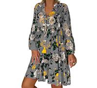 DAY8 Robe Femme SoLu Ete Boheme Courte Col V Mini Robe de Plage Femme Grande Taille S-5 XL Casual Fleurie Ample Pas Cher Csual Décontracté Lâché Vacances (Gris, XL)