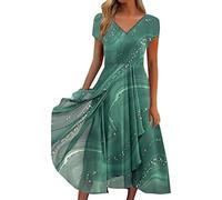 SoLu DAY8 Robe Été Mi Longue Fluide Manche Courte de Plage Grande Taille Col V Chic et Élégant pour Soirée Mariage Invitée Midi Vintage Casual Vacances (Green, XXXL)