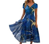 SoLu DAY8 Robe Été Mi Longue Fluide Manche Courte de Plage Grande Taille Col V Chic et Élégant pour Soirée Mariage Invitée Midi Vintage Casual Vacances (GD2, XL)