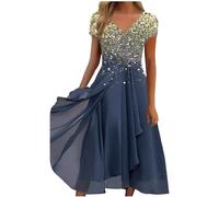 SoLu DAY8 Robe Été Mi Longue Fluide Manche Courte de Plage Grande Taille Col V Chic et Élégant pour Soirée Mariage Invitée Midi Vintage Casual Vacances (GD1, M)