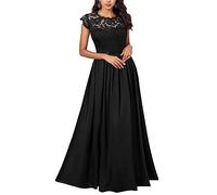 SoLu DAY8 Robe Femme Chic et Elegant Soiree pour Mariage Robe Longue Femme ete Fluide Ceremonie Cocktail Robe Demoiselle d'honneur Femme Dentelle Pas Cher a la Mode Maxi Robe sans Manches (Black, S)