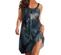SoLu DAY8 Robe Femme Decontracte Courte Chic Et Élégant Pas Cher Fine Bretelle D Été Bohème Mini Robe pour Femme Grande Taille Soiree Mariage Imprimé Floral Évasée Robe Retro sans Manche De Plage