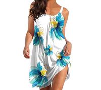 SoLu DAY8 Robe Femme Décontracté sans Manche De Plage Fine Bretelles De Soiree A La Mode Courte Cocktail D Ete Robe Débardeur pour Femme Chic Rétro Boheme Robe Grande Taille Imprimée Florale Évasée