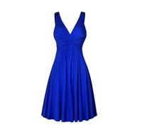 SoLu DAY8 Robe Femme Ete mi Longue Fluide de soirée Chic Sexy Dos Nu Decollete col v uni midi Vintage Retro Cocktail Grande Taille sans Manches Casual Plage (Blue, L)