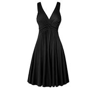 SoLu DAY8 Robe Femme Ete Mi-Longue Fluide de Soirée Chic Sexy Dos Nu Décolleté Col V Uni Midi Vintage Rétro Cocktail Grande Taille Plage sans Manches Casual