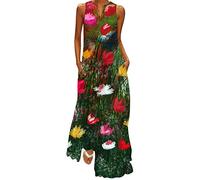 SoLu DAY8 Robe Femme Grande Taille Chic Et Élégant Été Imprime Floral Apmle sans Manches Retro Longue Robe Débardeur Femme Sexy Plage Boheme Décontractée Robe Col V Vintage Classic