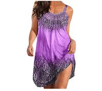 SoLu DAY8 Robe Femme Soiree Grande Taille Cocktail Sexy Lâche Décontracté Courte Boheme D'Été Mini Robe Ladies Bretelles Mariage Chic Et Élégant Robe sans Manches À Fleurs Plage