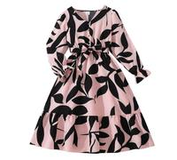 SoLu DAY8 Robe Fille 7-13 Ans Manche Longue avec Ceinture Automne Robe De Princesse Fille Chic et Elegant Leger Fluide Pas Cher Confortable Casual Soirée Vacances Dress (Red, 7-8 Years)