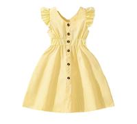SoLu DAY8 Robe Fille ete 3-7 Ans sans Manches à Volants à Rayures Robe De Princesse Fille Chic et Elegant Legere Fluide Habillée Confortable Casual Plage Vacances Dress (5-6 Ans, Jaune-1)