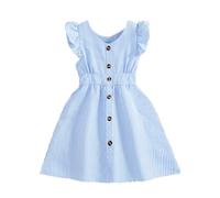 SoLu DAY8 Robe Fille ete 3-7 Ans sans Manches à Volants à Rayures Robe De Princesse Fille Chic et Elegant Legere Fluide Habillée Confortable Casual Plage Vacances Dress (5-6 Ans, Bleu-4)