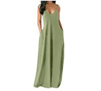 SoLu DAY8 Robe Longue Femme Ete Grande Taille S-5XL Robe Sexy Femme à Bretelles Robe de Plage Casual Decontractée Uni Couleur Vêtement Femme Pas Cher Robe Soirée Cocktail Chic (Vert, L)