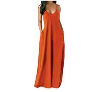 SoLu DAY8 Robe Longue Femme Ete Grande Taille S-5XL Robe Sexy Femme à Bretelles Robe de Plage Casual Decontractée Uni Couleur Vêtement Femme Pas Cher Robe Soirée Cocktail Chic (Orange, 4XL)