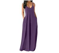 SoLu DAY8 Robe Longue Femme Ete Grande Taille S-5XL Robe Sexy Femme à Bretelles Robe de Plage Casual Decontractée Uni Couleur Vêtement Femme Pas Cher Robe Soirée Cocktail Chic (Violet, 4XL)