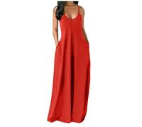 SoLu DAY8 Robe Longue Femme Ete Grande Taille S-5XL Robe Sexy Femme à Bretelles Robe de Plage Casual Decontractée Uni Couleur Vêtement Femme Pas Cher Robe Soirée Cocktail Chic (Fushia, 3XL)